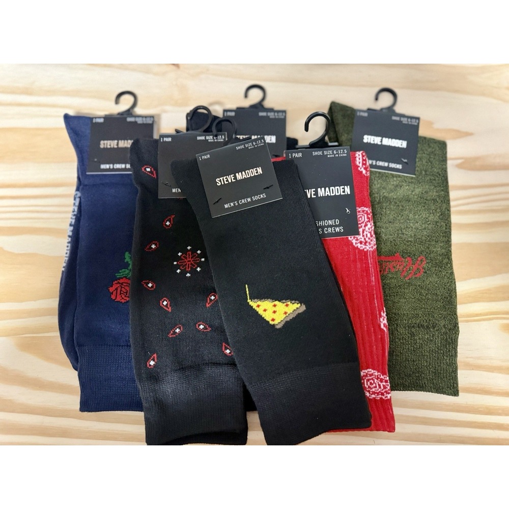 Steve Madden 6 Pack Dress Crew Socks Men's Size 6-12.5 Bundle Stocking Print F27